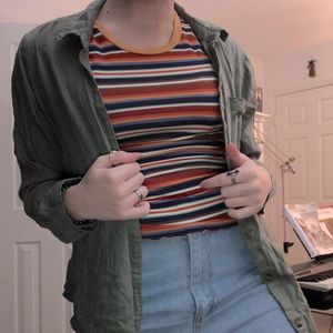 army green button down loose collar long sleeve